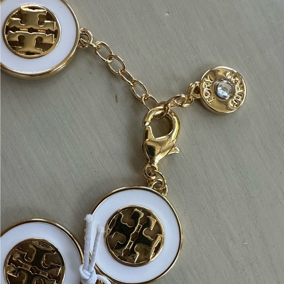 Tory Burch Logo Bangle Gold and White Bracelet - Picture 3 of 6